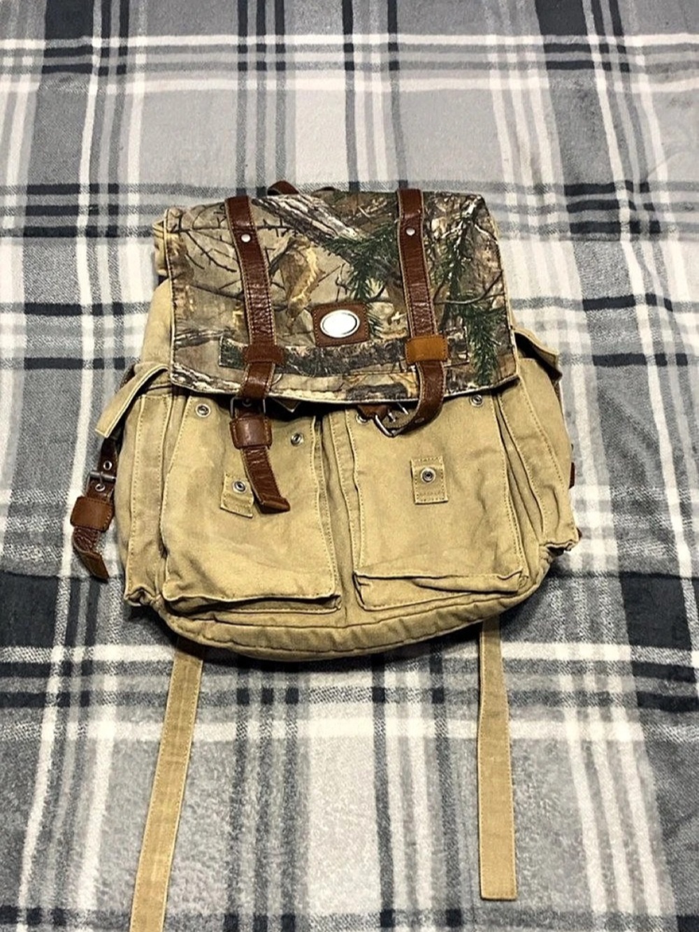 Urban Edge Plaid Canvas Backpack in Brown & Green